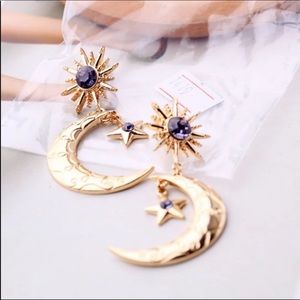Handmade Crystal Moon Star Drop Earring For Women